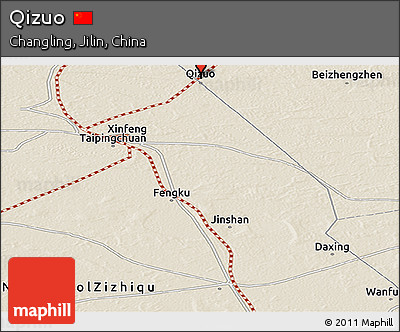 Shaded Relief Panoramic Map of Qizuo