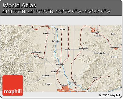 Shaded Relief 3D Map of the Area around 44° 19' 14" N, 123° 10' 30" W