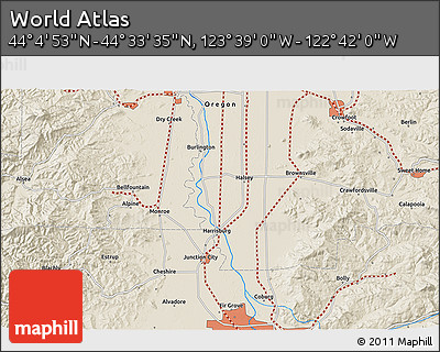 Shaded Relief 3D Map of the Area around 44° 19' 14" N, 123° 10' 30" W