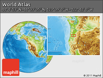 Physical Location Map of the Area around 44° 19' 14" N, 123° 10' 30" W