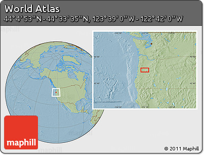 Savanna Style Location Map of the Area around 44° 19' 14" N, 123° 10' 30" W, hill shading