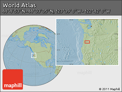 Savanna Style Location Map of the Area around 44° 19' 14" N, 123° 10' 30" W, hill shading
