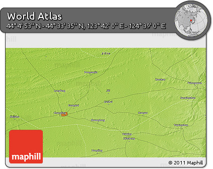 Physical 3D Map of the Area around 44° 19' 14" N, 124° 10' 30" E