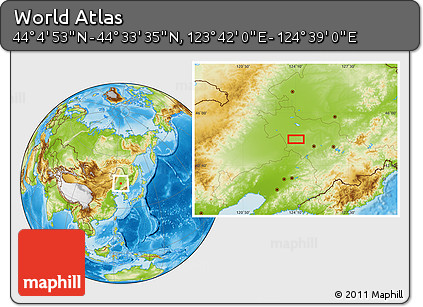 Physical Location Map of the Area around 44° 19' 14" N, 124° 10' 30" E