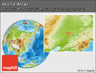 Physical Location Map of the Area around 44° 19' 14" N, 124° 10' 30" E