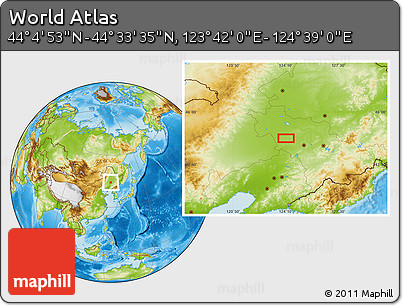 Physical Location Map of the Area around 44° 19' 14" N, 124° 10' 30" E