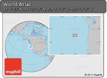 Gray Location Map of the Area around 44° 19' 14" N, 127° 25' 30" W