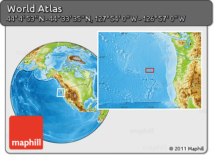 Physical Location Map of the Area around 44° 19' 14" N, 127° 25' 30" W