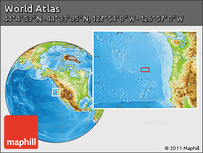 Physical Location Map of the Area around 44° 19' 14" N, 127° 25' 30" W