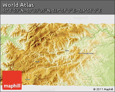 Physical 3D Map of the Area around 44° 19' 14" N, 128° 25' 30" E