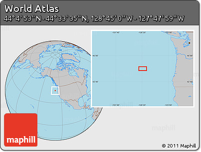 Gray Location Map of the Area around 44° 19' 14" N, 128° 16' 30" W