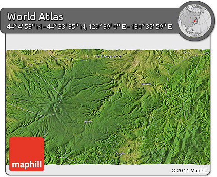 Satellite 3D Map of the Area around 44° 19' 14" N, 130° 7' 30" E