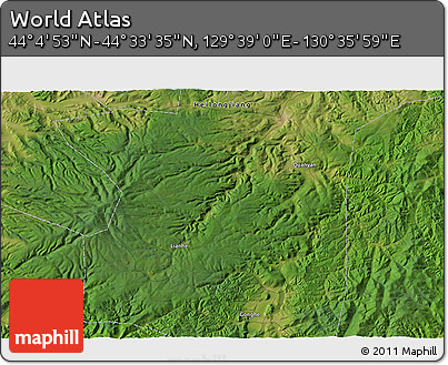 Satellite 3D Map of the Area around 44° 19' 14" N, 130° 7' 30" E