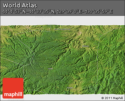Satellite 3D Map of the Area around 44° 19' 14" N, 130° 7' 30" E