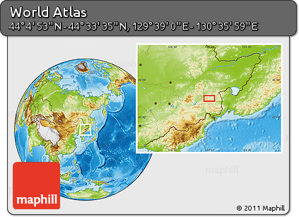 Physical Location Map of the Area around 44° 19' 14" N, 130° 7' 30" E
