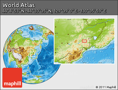 Physical Location Map of the Area around 44° 19' 14" N, 130° 7' 30" E