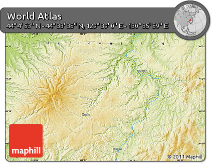 Physical Map of the Area around 44° 19' 14" N, 130° 7' 30" E