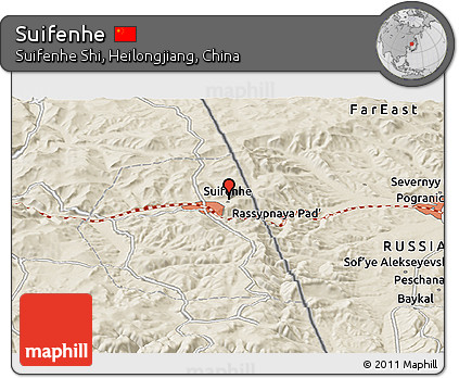 Shaded Relief Panoramic Map of Suifenhe