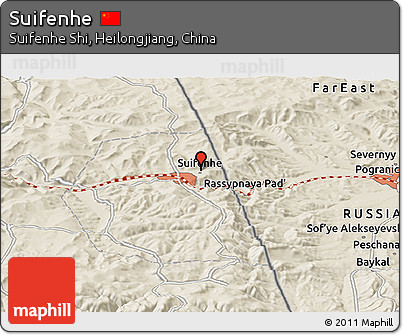 Shaded Relief Panoramic Map of Suifenhe