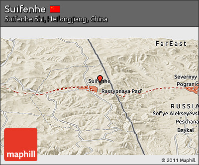 Shaded Relief Panoramic Map of Suifenhe