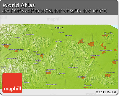 Physical 3D Map of the Area around 44° 19' 14" N, 131° 49' 29" E