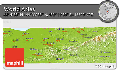 Physical Panoramic Map of the Area around 44° 19' 14" N, 132° 40' 30" E