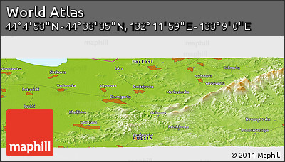 Physical Panoramic Map of the Area around 44° 19' 14" N, 132° 40' 30" E