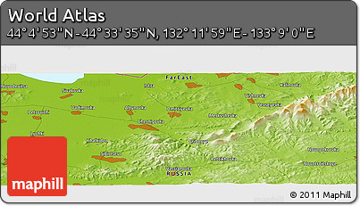 Physical Panoramic Map of the Area around 44° 19' 14" N, 132° 40' 30" E
