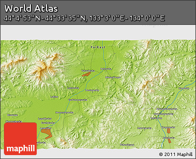 Physical 3D Map of the Area around 44° 19' 14" N, 133° 31' 30" E