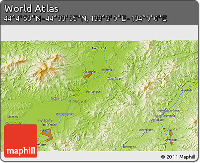 Physical 3D Map of the Area around 44° 19' 14" N, 133° 31' 30" E