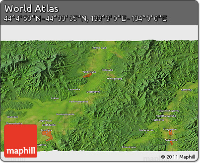 Satellite 3D Map of the Area around 44° 19' 14" N, 133° 31' 30" E