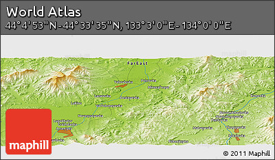 Physical Panoramic Map of the Area around 44° 19' 14" N, 133° 31' 30" E