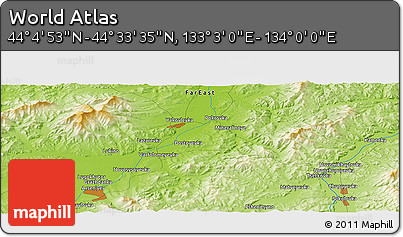 Physical Panoramic Map of the Area around 44° 19' 14" N, 133° 31' 30" E