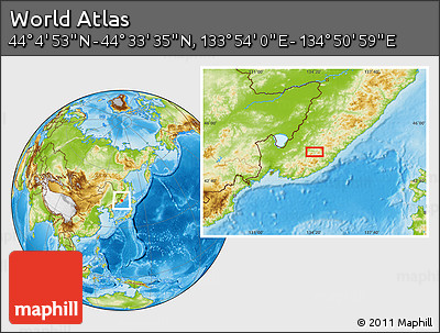 Physical Location Map of the Area around 44° 19' 14" N, 134° 22' 30" E