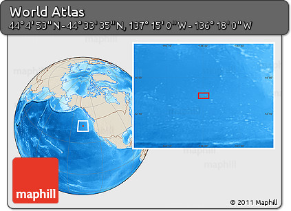 Shaded Relief Location Map of the Area around 44° 19' 14" N, 136° 46' 30" W