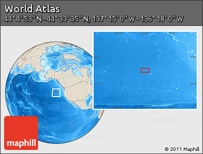 Shaded Relief Location Map of the Area around 44° 19' 14" N, 136° 46' 30" W