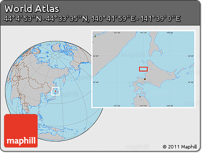 Gray Location Map of the Area around 44° 19' 14" N, 141° 10' 30" E
