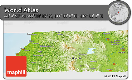 Physical Panoramic Map of the Area around 44° 19' 14" N, 142° 1' 30" E