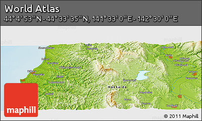 Physical Panoramic Map of the Area around 44° 19' 14" N, 142° 1' 30" E