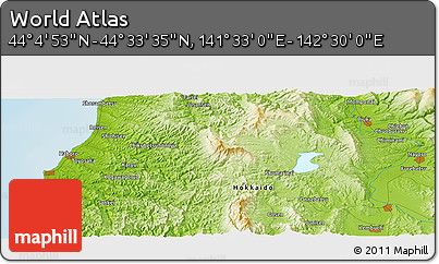 Physical Panoramic Map of the Area around 44° 19' 14" N, 142° 1' 30" E