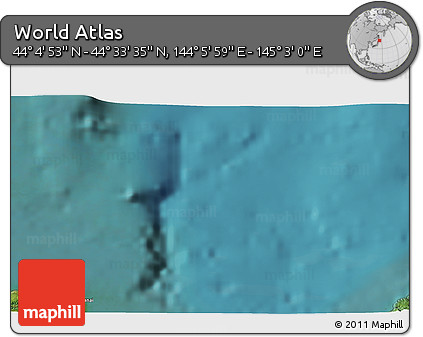 Satellite 3D Map of the Area around 44° 19' 14" N, 144° 34' 29" E