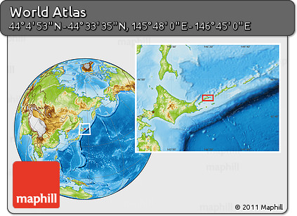 Physical Location Map of the Area around 44° 19' 14" N, 146° 16' 30" E