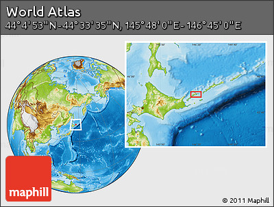 Physical Location Map of the Area around 44° 19' 14" N, 146° 16' 30" E