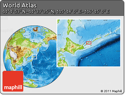 Physical Location Map of the Area around 44° 19' 14" N, 146° 16' 30" E