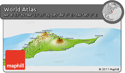 Physical Panoramic Map of the Area around 44° 19' 14" N, 146° 16' 30" E