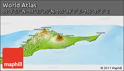Physical Panoramic Map of the Area around 44° 19' 14" N, 146° 16' 30" E