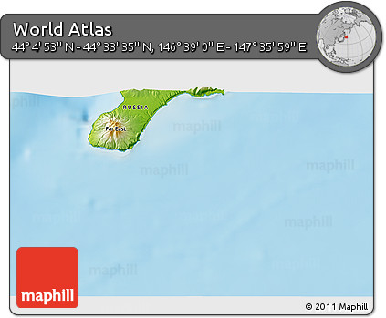 Physical 3D Map of the Area around 44° 19' 14" N, 147° 7' 30" E