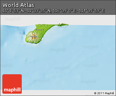 Physical 3D Map of the Area around 44° 19' 14" N, 147° 7' 30" E