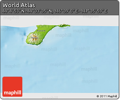 Physical 3D Map of the Area around 44° 19' 14" N, 147° 7' 30" E