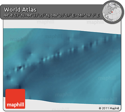 Satellite 3D Map of the Area around 44° 19' 14" N, 148° 49' 29" E